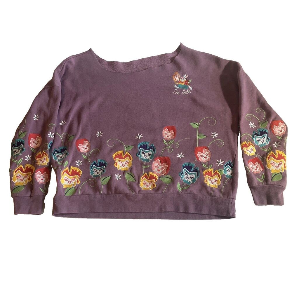 Disney Alice in Wonderland Sweatshirt 3XL Purple I'm Late Embroidered MODIFIED